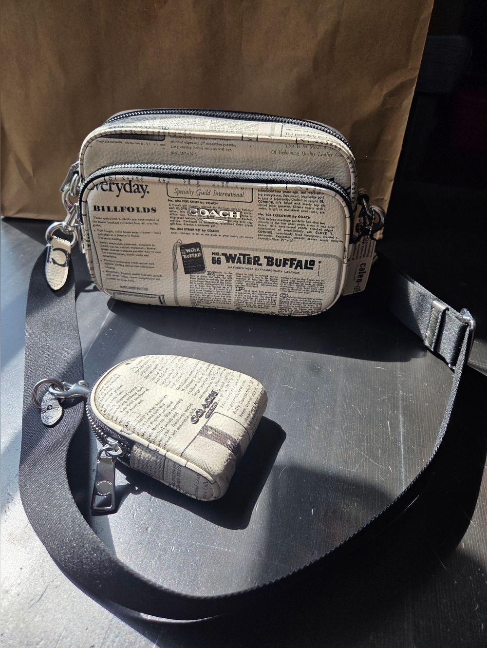 Coach Finlay Crossbody Bag Newspaper Pebbled Leather